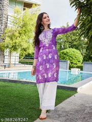 Women's purple  Georgette Embroidered  Kurta