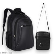 Zerus Premium Faux Leather Backpack & Sling Bag Combo Laptop Bag for College School Office Travel & Unisex Stylish Design Bag for Teens & Students