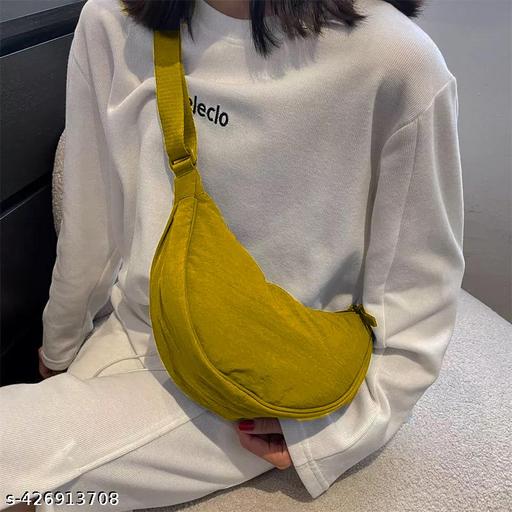 GLOSSY Crescent Bag Half-moon Shaped Crossbody Shoulder Bag with Adjustable Strap for Women Men School Sport Travel