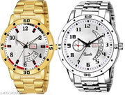 Day n Date Men Stylish Analog Latest Watches Combo - Set of 2 - GOLD-8-AND-SLV-19
