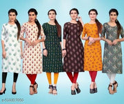 Women Printed Crepe Kurti (Combo Of 5)
