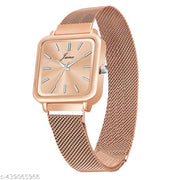 Jainx JW8605 Square Rose Gold Mesh Chain Analog Wrist Watch for Women