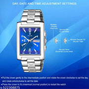 THYNK Blue Dail Trending Square Series | Working Day and Date | Stainless Steel ADJUSTABLE CHAIN Analog Watch - For Men