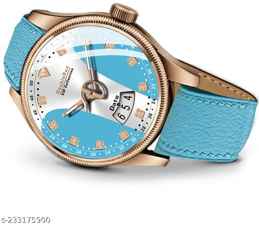 3D Glass Date Display Dial Leather Belt Analog Watch - for Men