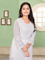 Women Emroidaried Georgatte Kalamkari Straight Kurta