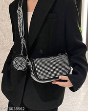 BAGMAGIC Crossbody Sling Bag With Pack of Combo Coin Pouch For Women Detachable Broad Belt Stylish Evening Clutch Handbags, Ladies Purse For Party Wedding Wide Shoulder Strap Side Square Bling Bag
