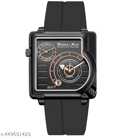 Dual Time Date Display Radium Dial  Magnetic Belt Analog Watch For Men_B31k