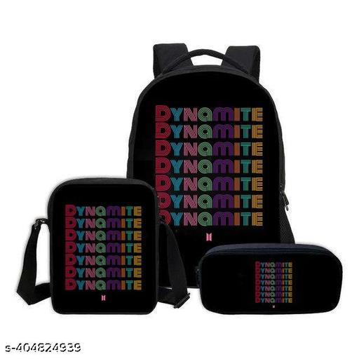 maxall BTS Lover Casual School Bag with Lunch Bag & Pencil Pouch, School/College Bag for Girls and Boys Backpack (Combo of 3-Size Bags)(Black)