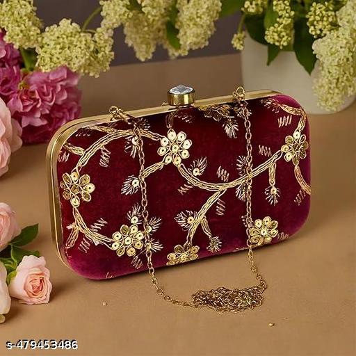 Rajasthani Party Clutch for Women Box Clutch with Golden Chain Sling Embroidery Bag