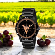 Femeo   Analog 9293  Watches Round Black Dial V Design Stylish Black PUU Strap Classic Design Fancy Wrist Watch for Men and Boys, Pack of 1 - A07ZALPHA-V-AVO-BLK-CDBLK
