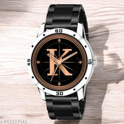 Natrix Analog Round Black Dial ALPHABET K Design Stylish Black Silicone Strap Classic Design Fancy Wrist Watch for Men and Boys, Pack of 1 - ALPHA-K-AVO-SIL-CDBLK