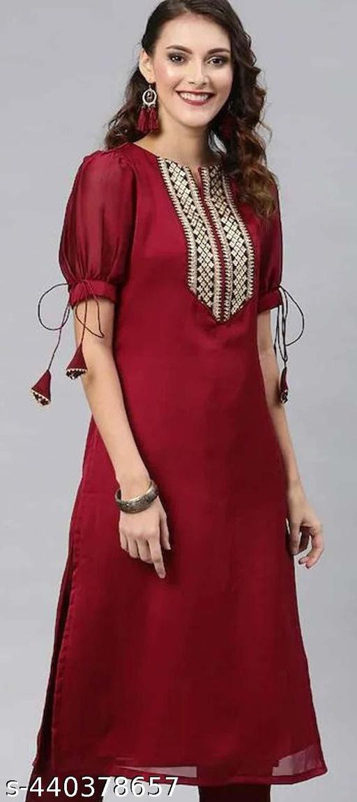 Georgette Fabric Embroidered Straight Pattern Short Sleeve Kurti Pant Set - Premium Quality, Comfortable Fit, Perfect for Festivals and Casual Wear