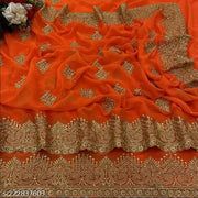 Attractive Heavy Fox Georgette Embroidery Work With Stone Work Saree