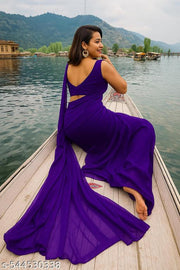 Trendy New Soft Georgette Fabric Plen Beautiful Saree For Women
