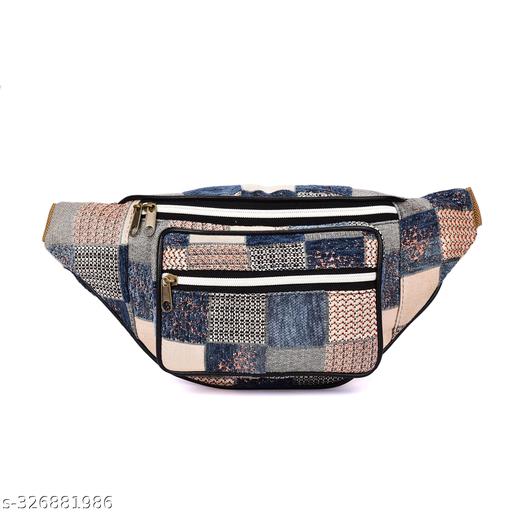 K London Stylish Canvas Multi Colored Ethnic Design Waist Pack Waist Pouch Travel Pouch Passport Holder Waist Bag with Adjustable Strap (11702_Multi)