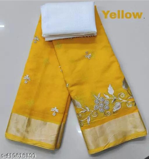 Bollywood Chanderi Cotton Silver Border Festival New Fancy Embroidery Work Saree