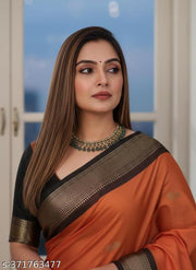 Paithani Cotton Silk Saree With Contrast Pallu And Contrast Blouse With Zari Butta