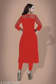 Casual American Crepe And Rasal Net Round Neck 3/4 Sleeves Stylish Pack Of 2 Kurtis For Womans (45"Inches)
