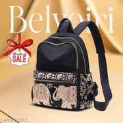 New Classic Nylon Elephant Print Multi Pocket Edition Backpack for Women/Girls- College Travel Casual Use