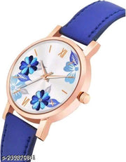 GORGEOUS FLOWER DESING LATHER ANALOG WATCH FOR GIRLS AND WOMEN COMBO (PACK OF 2)