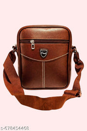 Beige Stylish PU Leather Sling Bag for Men & Women | Regular Crossbody Shoulder Bag | Office, Travel & Daily Use