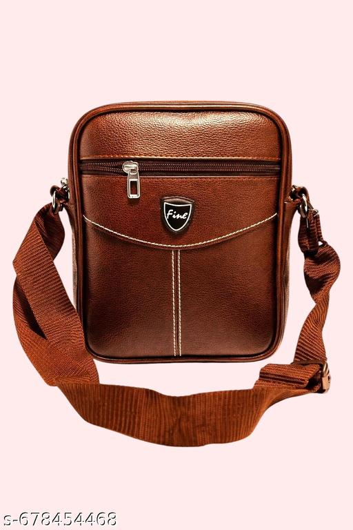 Beige Stylish PU Leather Sling Bag for Men & Women | Regular Crossbody Shoulder Bag | Office, Travel & Daily Use