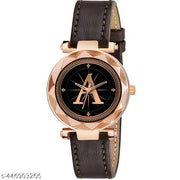 Skoal Analog Round Black Dial ALPHABET A Design Stylish Brown Leather Strap Classic Design Fancy Wrist Watch for Women and Girls, Pack of 1 - ALPHA-A-GEN-RG-BRW-CUTL