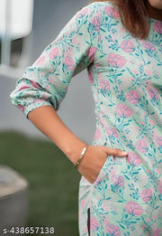 Stylish Trendy Beautiful Aqua Blue Floral Printed Beautiful Ethinic Kurti For Girls And Womens|College kurtis For girl||Womens Daily wear Kurti||Elegant Print Kurti|