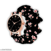 Scrunchies Watch Classic Dial & Unique Scrunchies Watch For Girl & Women Antique Women Multicolor Satin Febric Belt Scrunchies Watch
