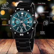 ANALOG DAY & DATE TURQUOISE DIAL & BLACK CHAIN WATCH FOR MEN