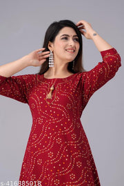 SIPET STYLISH BEAUTIFUL PRINTED KURTA FOR WOMEN AND GIRLS| 3/4TH SLEEVES ROUND NECK BHADNI| CASUAL WEAR AND WOMEN BHANDNI BUTA_MAROON
