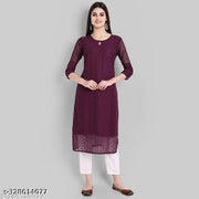 Arth World Women's Embroidered Georgette Straight Kurti