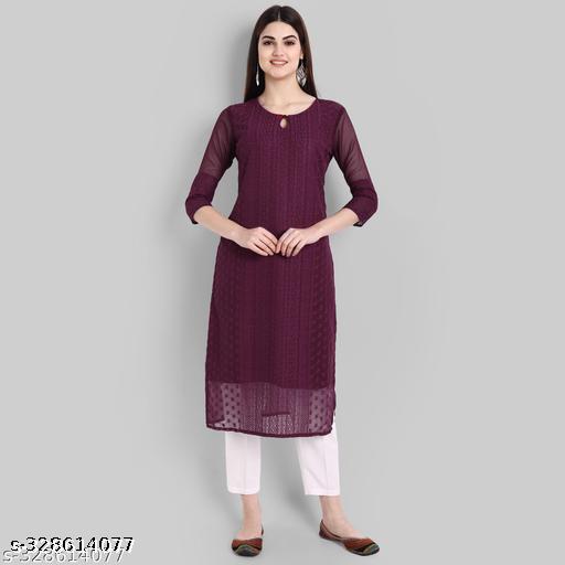 Arth World Women's Embroidered Georgette Straight Kurti