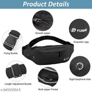 Ultra slim waist bag for men with dual layer zippered lightweight running side crossbody sling phone bag black