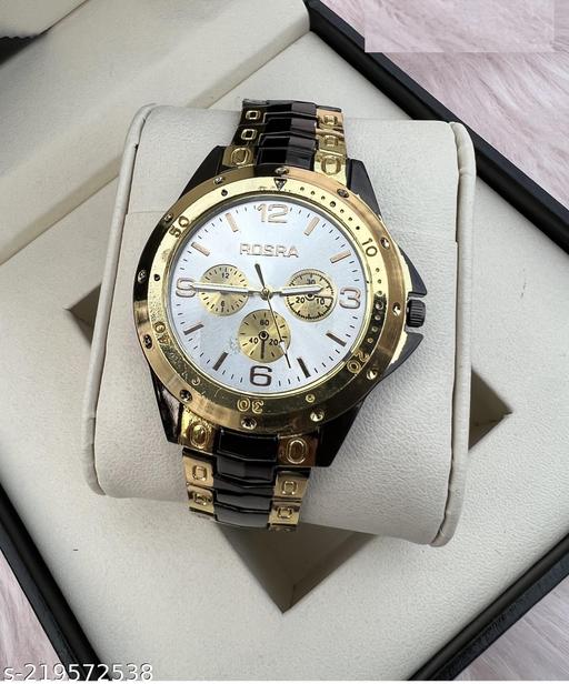 Rosra Analogue Black & Gold Chain, Gold Dial Men's Watch