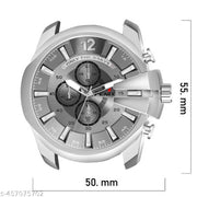Trendy Men's Analogue Watch with Grey Dial and Stainless Steel Bracelet