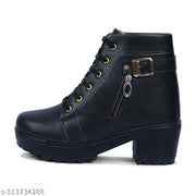EVOLTAR women buckle design zipper synthetic heel boot | Trendy Below-the-Knee Boots for Women | Elegant & Comfortable Synthetic Leather Design | Best for Casual, Party & Holiday Outings | Stylish Footwear for Ladies & Girls