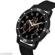 ISLAMIC AYATULKURSI Design Round Black Dial Latest Fashion Black Rubber Strap Stylish Wrist Watch for Men and Boys, Pack of 1