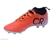 Orange Solid Football Shoes For Men