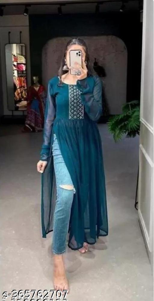Women's Fancy Embroidered Naira Cut Kurti
