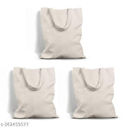 'Sol.Totes' Plain Natural Tote Bag | Multipurpose Cotton Canvas Bags for Everyday Use | 11-Inch Long Handles | Holds 15 Kgs of Weight| Versatile-Reusable-Eco friendly Carry Bag for Women and Girls | PACK OF 3