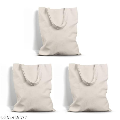 'Sol.Totes' Plain Natural Tote Bag | Multipurpose Cotton Canvas Bags for Everyday Use | 11-Inch Long Handles | Holds 15 Kgs of Weight| Versatile-Reusable-Eco friendly Carry Bag for Women and Girls | PACK OF 3