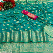 Crepe Jeq. Saree with contrast color Blouse