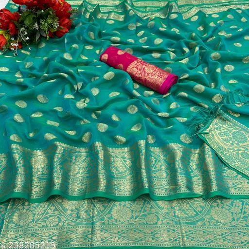 Crepe Jeq. Saree with contrast color Blouse