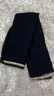 Stylish Black Georgette Saree for Women | Designer Plain Party Wear Saree with Elegant Border||Black Saree||Radiant Glow Party Wear Saree