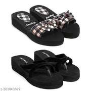Skytrap Pink, Black Nubuck Fancy Stylish & Comfortable Extra Soft Slippers Flipflop for Women & Girls Combo of 2
