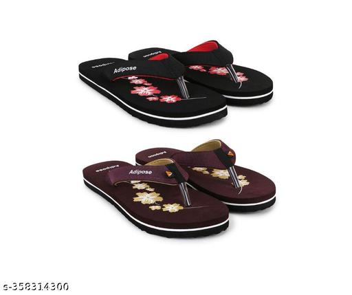 Women's Comfortable Trending Stylish Slippers And Flipflop Slippers Flip Flops Set of 2 combo
