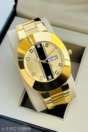 Analog Day Date Functioning Stainless Steel Chain Gold Analog Watch - For Men
