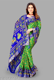 Green Patola Saree (Silk)Tassels and Latkens With Running Blouse