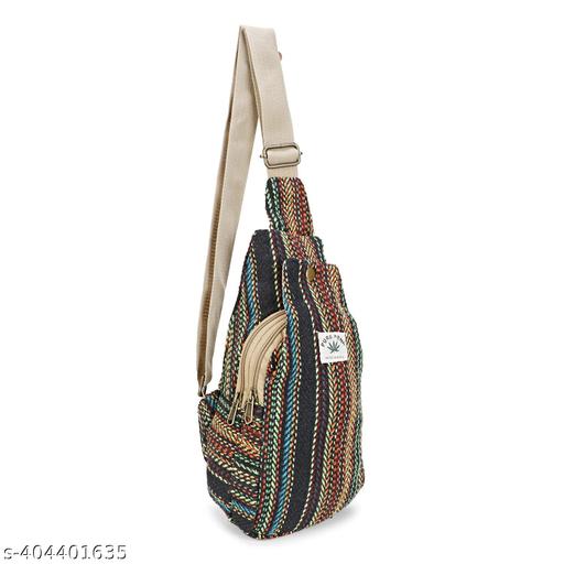 MYRIAD shoulder hemp sling backpack- hemp cross body bag- hemp shoulder backpack adjustable strap for men & women 2 compartments multi-colour pack of 1